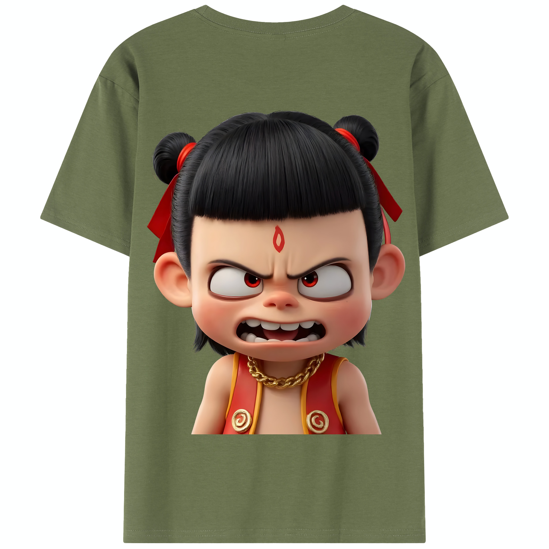 （画像用） Ne Zha 2 ナタ 魔童の大暴れ 綿100％半袖Tシャツ（背面プリント）